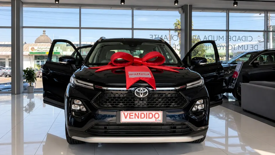Viatura Toyota com laço vermelho no momento da entrega